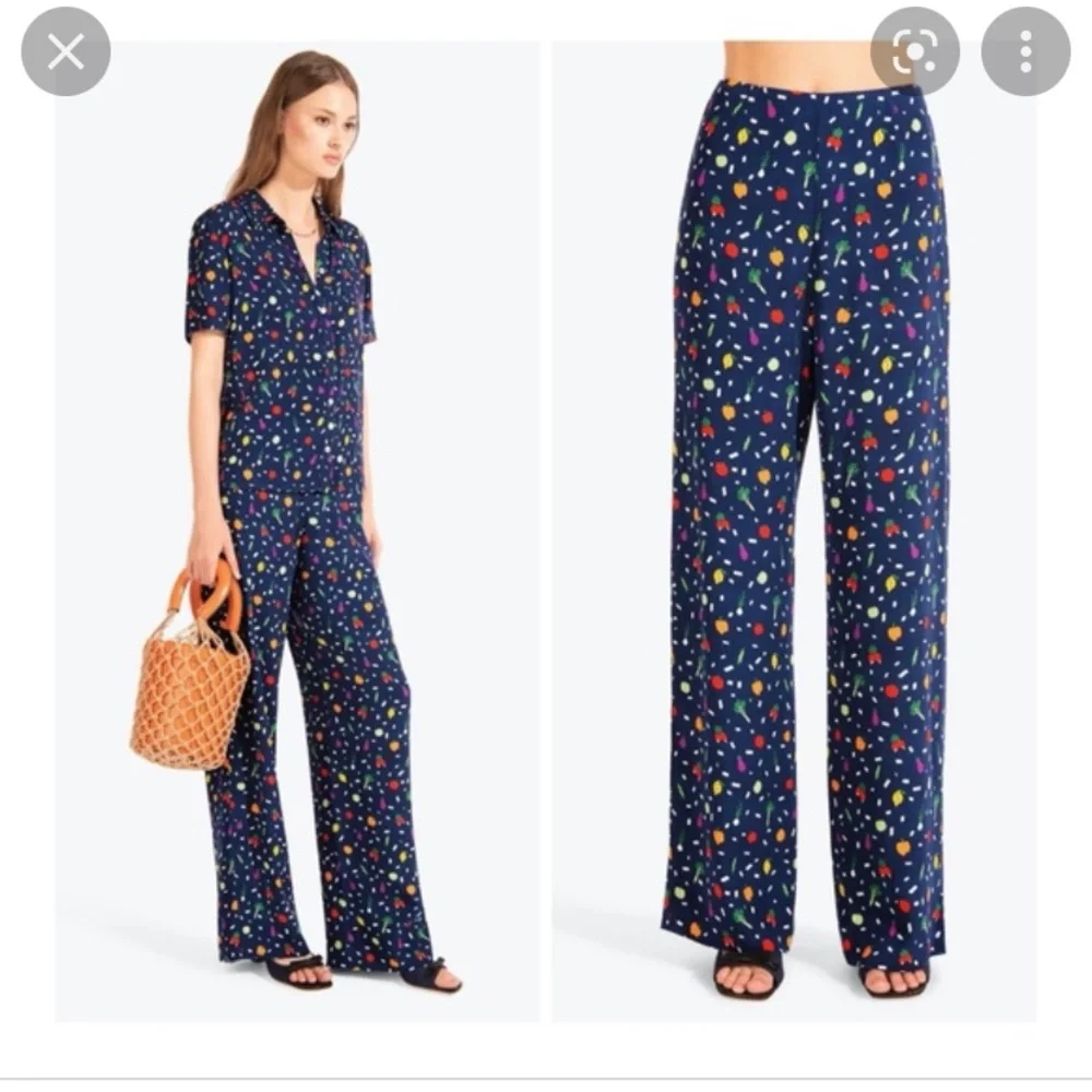 STAUD Navy Floral Print MATCHING SET with Multicolor FRUIT Accents
